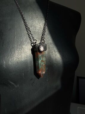 Red moss agate and star ruby crystal necklace pendant talisman  chunky jewelry